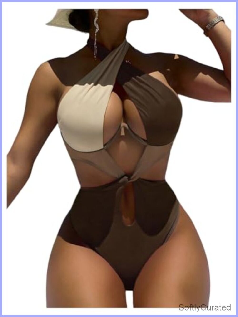 Color Block Criss Cross Halter Cut Out One Piece Swimsuit Monokini